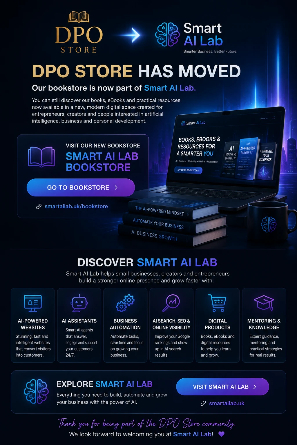 DPO Store has moved to the Smart AI Lab Bookstore